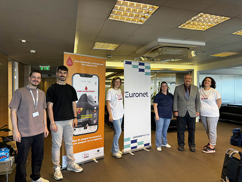 A photo of Euronet employees in Greece during their 2025 blood drive