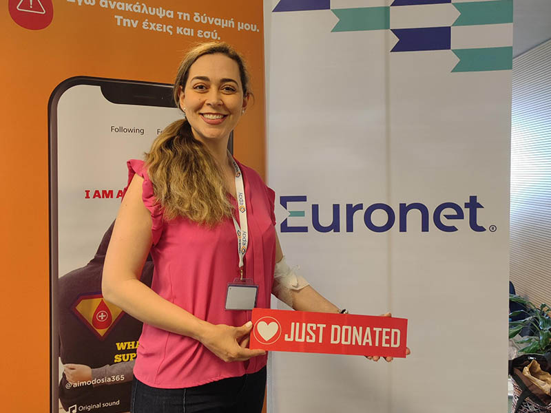 A photo of Euronet employees in Greece during their 2025 blood drive