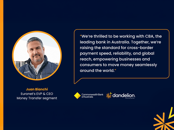 An image of and quote from Juan Bianci, Euronet’s EVP & CEO Money Transfer segment