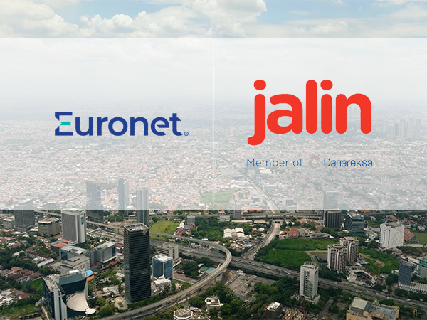 An image of the Euronet and Jalin logos together over the landscape of Indonesia