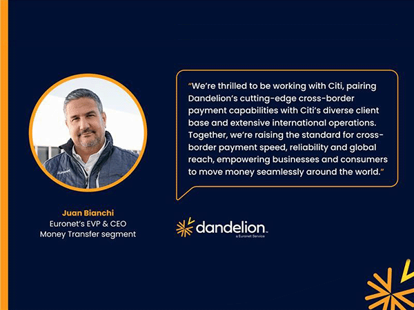 An image of and quote from Juan Bianci, Euronet’s EVP & CEO Money Transfer segment