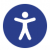 A round blue icon with a white stick figure of a man that indicates accessibility adjustments
